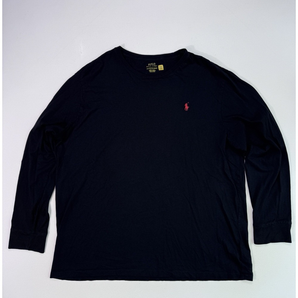 Polo Ralph Lauren Shirt Men's 2XL Black Crew Neck Long Sleeve Red Pony Modern